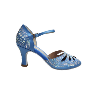Alexa (LP4) - Scarpa da Ballo in Raso Seta Azzurro Cielo  con Swarovski Boreali con Tacco a Rocchetto