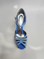 Load image into Gallery viewer, Alexa (LP4) - Scarpa da Ballo in Raso Seta Azzurro Cielo  con Swarovski Boreali con Tacco a Rocchetto
