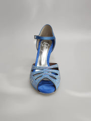 Load image into Gallery viewer, Alexa (LP4) - Scarpa da Ballo in Raso Seta Azzurro Cielo  con Swarovski Boreali con Tacco a Rocchetto
