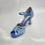 Carica immagine nella Galleria, Alexa (LP4) - Scarpa da Ballo in Raso Seta Azzurro Cielo  con Swarovski Boreali con Tacco a Rocchetto
