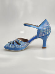 Load image into Gallery viewer, Alexa (LP4) - Scarpa da Ballo in Raso Seta Azzurro Cielo  con Swarovski Boreali con Tacco a Rocchetto
