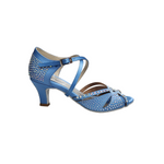 Carica immagine nella Galleria, SAMIRA (L19) - Scarpa da Ballo in Raso Seta Azzurro Cielo Con Swarovski Boreali e Tacco Basso a Rocchetto
