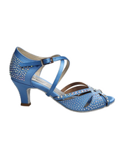 Carica immagine nella Galleria, SAMIRA (L19) - Scarpa da Ballo in Raso Seta Azzurro Cielo Con Swarovski Boreali e Tacco Basso a Rocchetto
