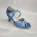 Carica immagine nella Galleria, SAMIRA (L19) - Scarpa da Ballo in Raso Seta Azzurro Cielo Con Swarovski Boreali e Tacco Basso a Rocchetto
