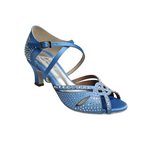 Carica immagine nella Galleria, SAMIRA (L19) - Scarpa da Ballo in Raso Seta Azzurro Cielo Con Swarovski Boreali e Tacco Basso a Rocchetto
