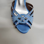 Carica immagine nella Galleria, SAMIRA (L19) - Scarpa da Ballo in Raso Seta Azzurro Cielo Con Swarovski Boreali e Tacco Basso a Rocchetto
