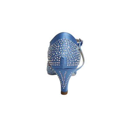 Scarpa da ballo SAMIRA (L19) Wish Dance Shop in raso seta azzurro cielo con Swarovski Boreali e tacco basso a rocchetto