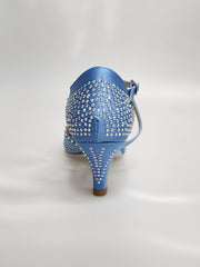 Carica immagine nella Galleria, SAMIRA (L19) - Scarpa da Ballo in Raso Seta Azzurro Cielo Con Swarovski Boreali e Tacco Basso a Rocchetto
