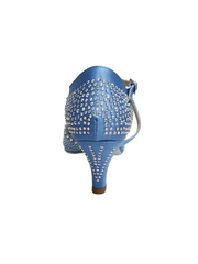 Carica immagine nella Galleria, SAMIRA (L19) - Scarpa da Ballo in Raso Seta Azzurro Cielo Con Swarovski Boreali e Tacco Basso a Rocchetto
