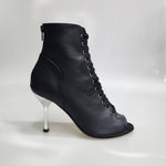 Carica immagine nella Galleria, ALEXIS Black Silver (Art. 132) - Mezzo Stivaletto con Zip in Pelle Nera Tacco a Stiletto Squadrato Sottile in Alluminio Laminato Argento
