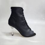 Carica immagine nella Galleria, ALEXIS Black Silver (Art. 132) - Mezzo Stivaletto con Zip in Pelle Nera Tacco a Stiletto Squadrato Sottile in Alluminio Laminato Argento
