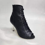 Carica immagine nella Galleria, ALEXIS Black Silver (Art. 132) - Mezzo Stivaletto con Zip in Pelle Nera Tacco a Stiletto Squadrato Sottile in Alluminio Laminato Argento
