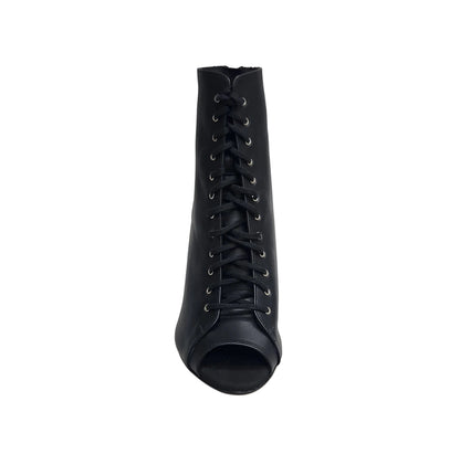 Stivaletto Wish Dance Shop Alexis Black Silver in pelle nera con zip, tacco squadrato in alluminio laminato argento.