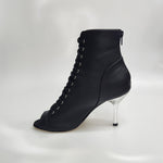 Carica immagine nella Galleria, ALEXIS Black Silver (Art. 132) - Mezzo Stivaletto con Zip in Pelle Nera Tacco a Stiletto Squadrato Sottile in Alluminio Laminato Argento
