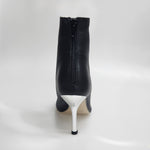 Carica immagine nella Galleria, ALEXIS Black Silver (Art. 132) - Mezzo Stivaletto con Zip in Pelle Nera Tacco a Stiletto Squadrato Sottile in Alluminio Laminato Argento
