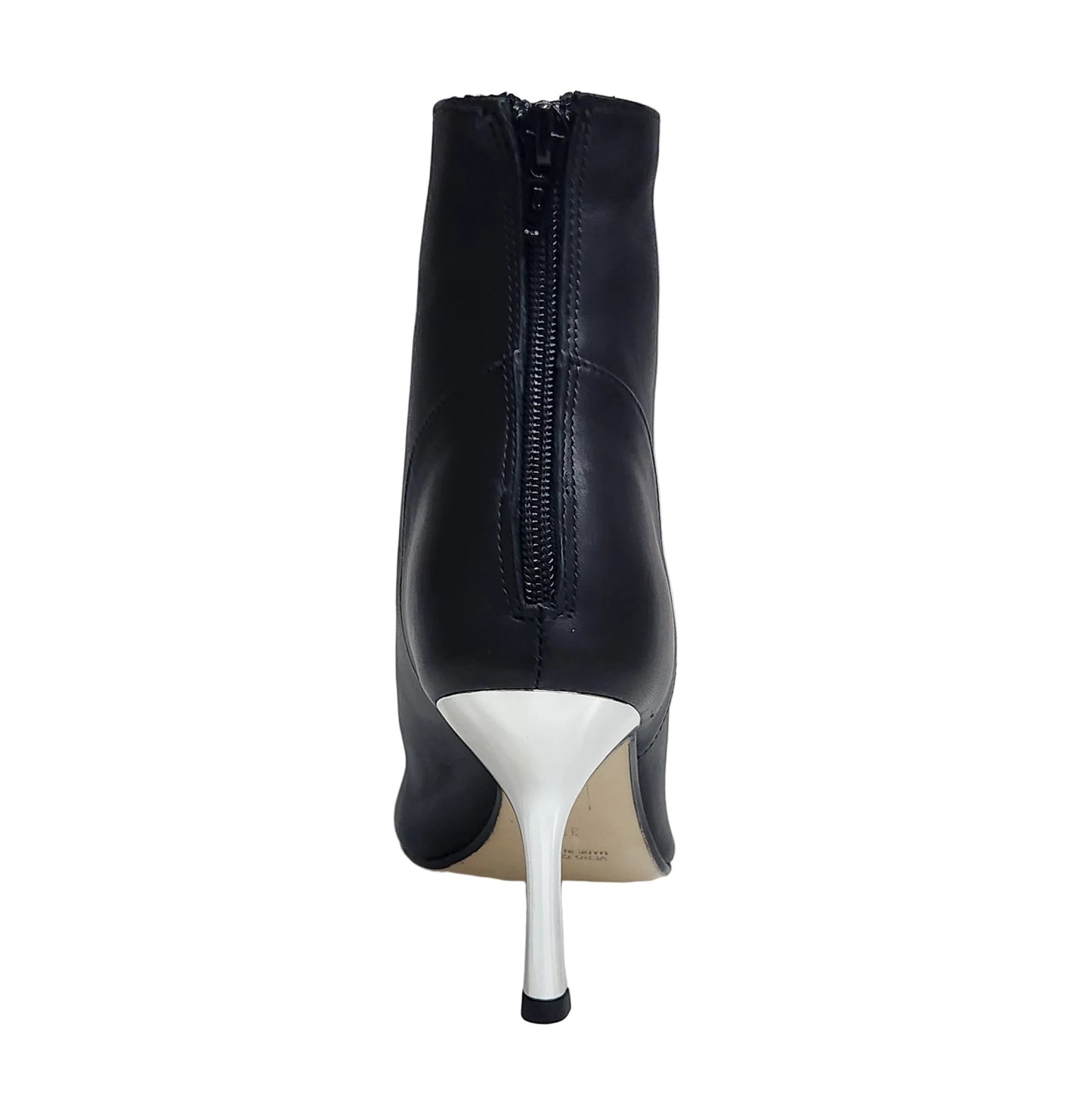 Stivaletto nero e argento Wish Dance Shop Alexis Black Silver con zip, tacco a stiletto squadrato in alluminio laminato.