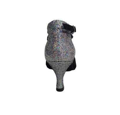 Scarpa da donna Wish Dance Shop CUCCARINI ELITE 178PT in camoscio nero e tessuto boreale argento, semichiusa elegante.