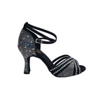 Carica immagine nella Galleria, Luly Dreams Black (L3CE) - Scarpa da Ballo da Donna in Raso Nero cinturino incrociato alla Caviglia con Strass Boreali Tacco a Rocchetto
