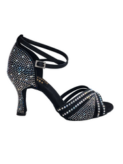 Load image into Gallery viewer, Luly Dreams Black (L3CE) - Scarpa da Ballo da Donna in Raso Nero cinturino incrociato alla Caviglia con Strass Boreali Tacco a Rocchetto