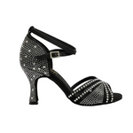 Carica immagine nella Galleria, LULY Dreams Black (L3/L640) - Scarpa da Ballo da Donna in Raso Nero cinturino incrociato alla Caviglia con Strass Boreali Tacco a Rocchetto
