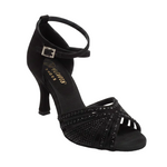 Carica immagine nella Galleria, LULY Dreams Black (L3/L640) - Scarpa da Ballo da Donna in Raso Nero cinturino incrociato alla Caviglia con Strass Boreali Tacco a Rocchetto
