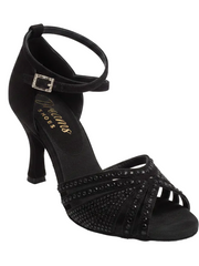 Load image into Gallery viewer, LULY Dreams Black (L3/L640) - Scarpa da Ballo da Donna in Raso Nero cinturino incrociato alla Caviglia con Strass Boreali Tacco a Rocchetto