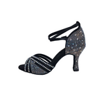 Carica immagine nella Galleria, Luly Dreams Black (L3CE) - Scarpa da Ballo da Donna in Raso Nero cinturino incrociato alla Caviglia con Strass Boreali Tacco a Rocchetto
