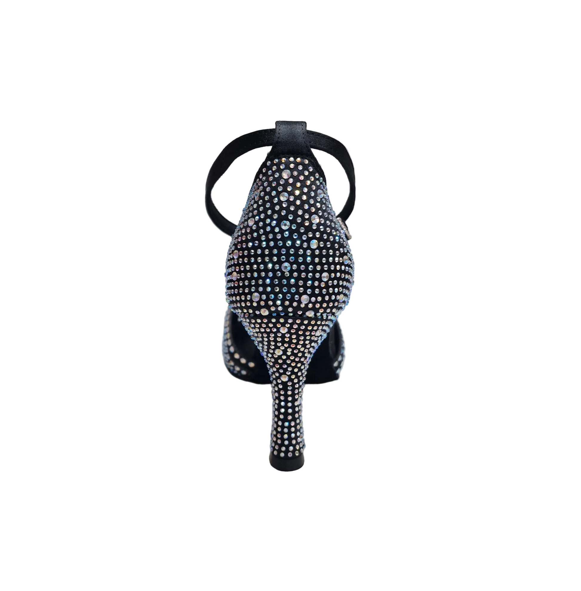 Scarpa da ballo da donna Wish Dance Shop LULY Dreams Black in raso nero, cinturino incrociato, strass e tacco a rocchetto.