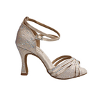 Carica immagine nella Galleria, Luly Dreams Gold (L3CE) - Scarpa da Ballo da Donna in Raso Oro Flash cinturino incrociato alla Caviglia con Strass Boreali Tacco a Rocchetto
