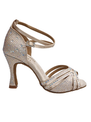 Carica immagine nella Galleria, Luly Dreams Gold (L3CE) - Scarpa da Ballo da Donna in Raso Oro Flash cinturino incrociato alla Caviglia con Strass Boreali Tacco a Rocchetto
