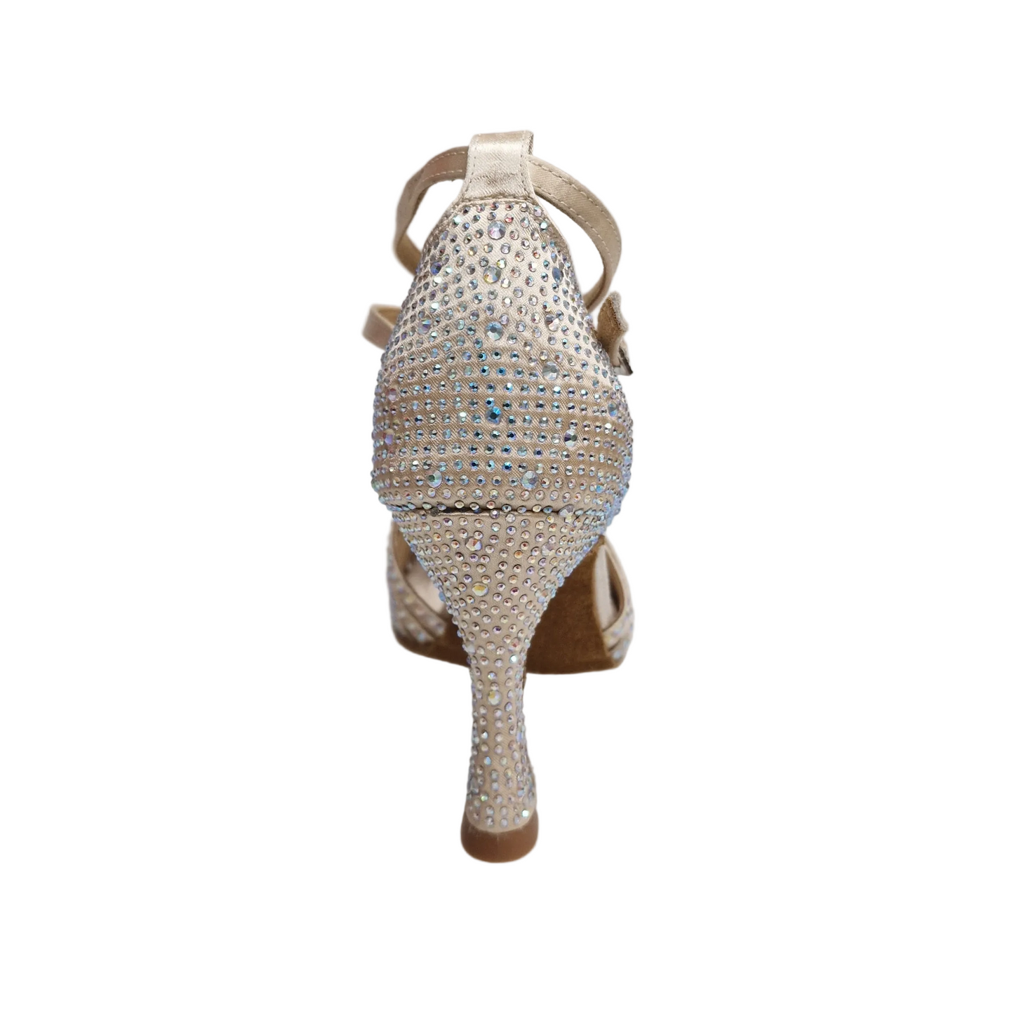 Scarpa da ballo donna LULY Dreams Gold Wish Dance Shop, raso oro, cinturino incrociato, strass e tacco a rocchetto.
