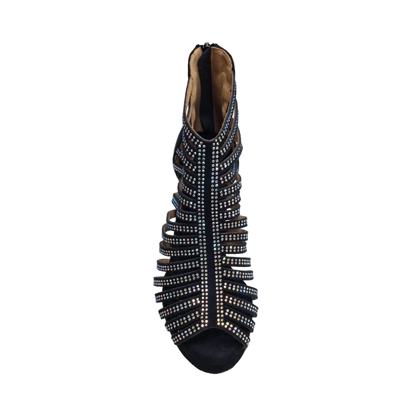 Sandalo a tronchetto donna KARINA Dreams Wish Dance con plateau in simil camoscio e strass boreali, tacco a rocchetto.