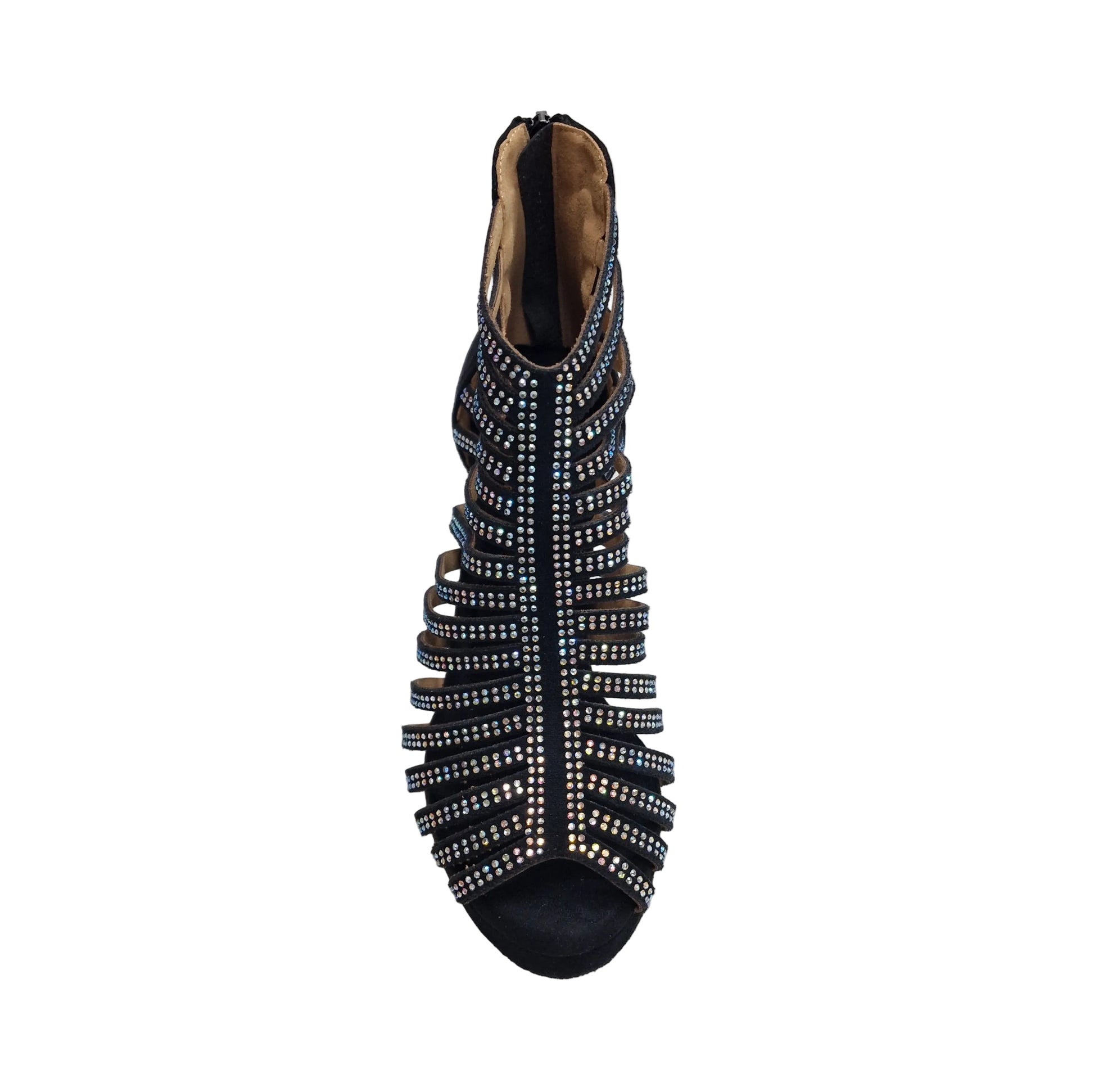 Sandalo a tronchetto donna KARINA Dreams Wish Dance con plateau in simil camoscio e strass boreali, tacco a rocchetto.