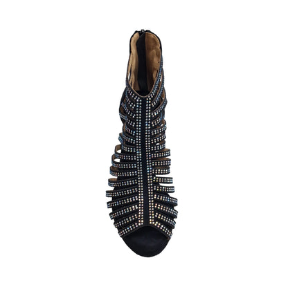 Sandalo a tronchetto donna KARINA Dreams Wish Dance con plateau in simil camoscio e strass boreali, tacco a rocchetto.