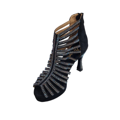 Sandalo a tronchetto donna KARINA Dreams in simil camoscio con strass boreali, plateau e tacco a rocchetto, morbido e elegante.