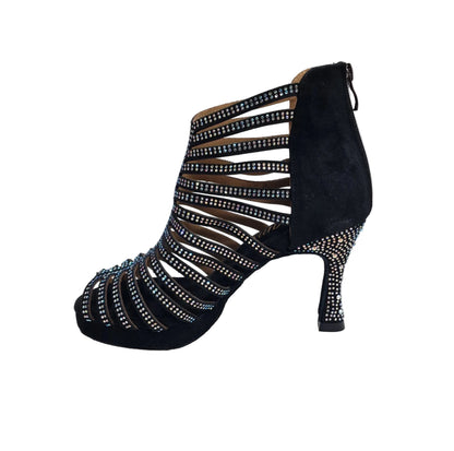 Sandalo a tronchetto donna KARINA Dreams in simil camoscio con strass boreali, plateau flex e tacco a rocchetto.