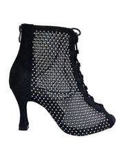 Carica immagine nella Galleria, CLOE Dreams Black (L637) - Mezzo Stivaletto con Zip in Simil Camoscio Vegan e Rete Nera Incrociata con Strass Boreali Tacco a Rocchetto