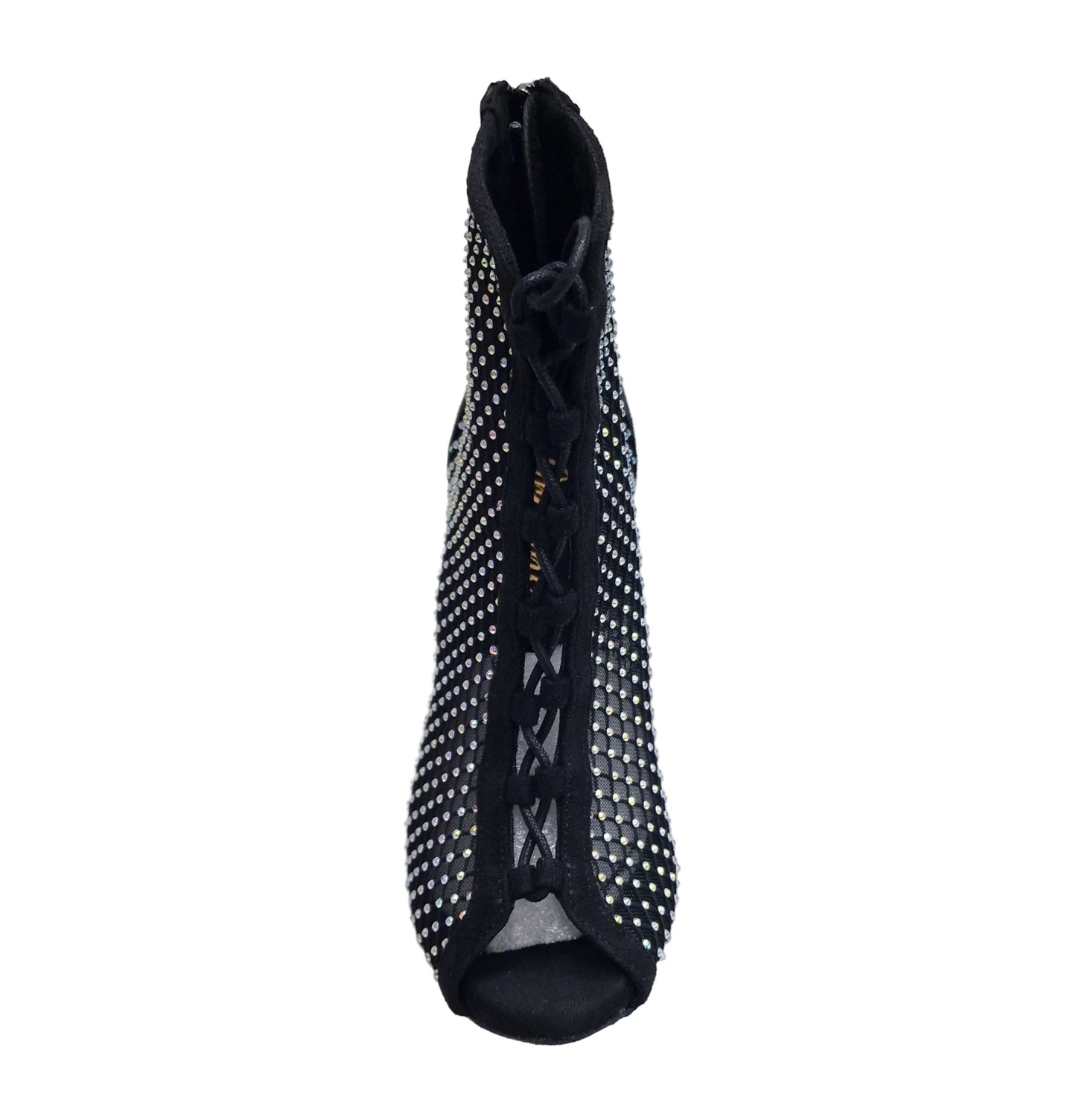 Stivale medio Cloe Dreams Black Wish Dance Shop in simil camoscio vegan con zip, rete nera incrociata e tacco a rocchetto.
