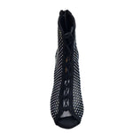 Carica immagine nella Galleria, CLOE Dreams Black (L637) - Mezzo Stivaletto con Zip in Simil Camoscio Vegan e Rete Nera Incrociata con Strass Boreali Tacco a Rocchetto
