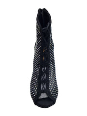 Carica immagine nella Galleria, CLOE Dreams Black (L637) - Mezzo Stivaletto con Zip in Simil Camoscio Vegan e Rete Nera Incrociata con Strass Boreali Tacco a Rocchetto