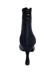 Carica immagine nella Galleria, CLOE Dreams Black (L637) - Mezzo Stivaletto con Zip in Simil Camoscio Vegan e Rete Nera Incrociata con Strass Boreali Tacco a Rocchetto