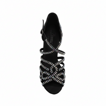 Scarpa da ballo donna NORA Dreams Gold Wish Dance Shop in raso oro con cinturino incrociato, tacco a rocchetto e strass Boreali
