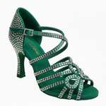 Load image into Gallery viewer, NORA Dreams Gold (L2576S) - Scarpa da Ballo da Donna in Raso Oro Flash cinturino incrociato alla Caviglia con Strass Boreali Tacco a Rocchetto
