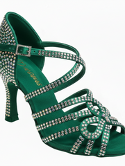 Load image into Gallery viewer, NORA Dreams Gold (L2576S) - Scarpa da Ballo da Donna in Raso Oro Flash cinturino incrociato alla Caviglia con Strass Boreali Tacco a Rocchetto