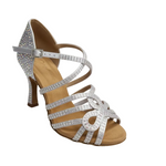 Carica immagine nella Galleria, NORA Dreams Gold (L2576S) - Scarpa da Ballo da Donna in Raso Oro Flash cinturino incrociato al Collopiede con Strass Boreali Tacco a Rocchetto
