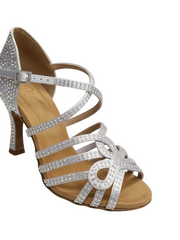 Load image into Gallery viewer, NORA Dreams Gold (L2576S) - Scarpa da Ballo da Donna in Raso Oro Flash cinturino incrociato al Collopiede con Strass Boreali Tacco a Rocchetto
