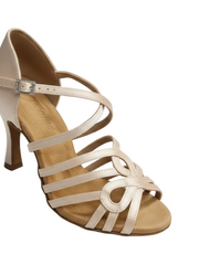 Load image into Gallery viewer, NORA Dreams Gold (L2576S) - Scarpa da Ballo da Donna in Raso Oro Flash cinturino incrociato al Collopiede con Strass Boreali Tacco a Rocchetto