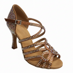 Load image into Gallery viewer, NORA Dreams Gold (L2576S) - Scarpa da Ballo da Donna in Raso Oro Flash cinturino incrociato alla Caviglia con Strass Boreali Tacco a Rocchetto
