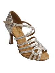 Load image into Gallery viewer, NORA Dreams Gold (L2576S) - Scarpa da Ballo da Donna in Raso Oro Flash cinturino incrociato alla Caviglia con Strass Boreali Tacco a Rocchetto