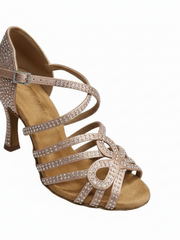 Load image into Gallery viewer, NORA Dreams Gold (L2576S) - Scarpa da Ballo da Donna in Raso Oro Flash cinturino incrociato alla Caviglia con Strass Boreali Tacco a Rocchetto